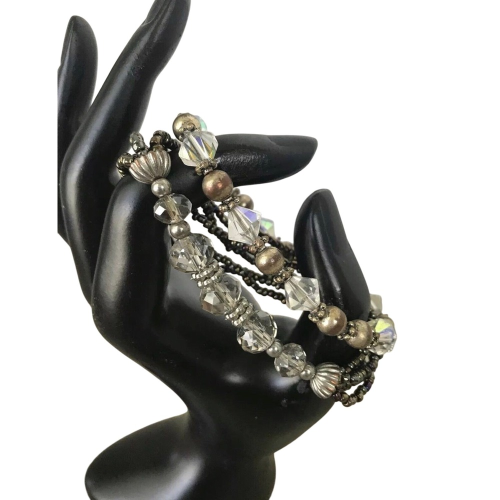 Crystal Beaded Bracelet Stackable Elastic Silver Gold Tone‎ Fashion Jewelry